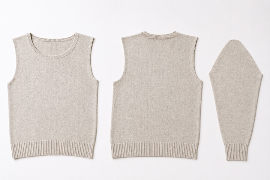 Fully-fashioned panels coming off the machine — knit to shape, no cutting